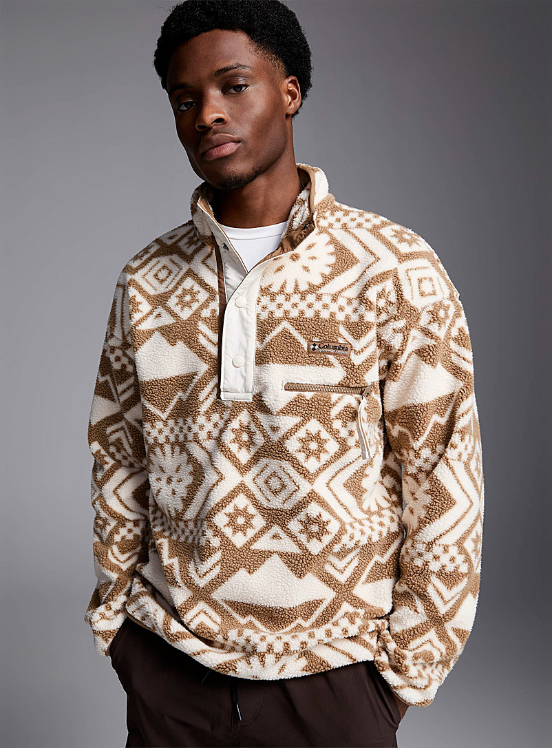 Columbia Patterned Ecru Helvetia half-snap fleece sweatshirt for men