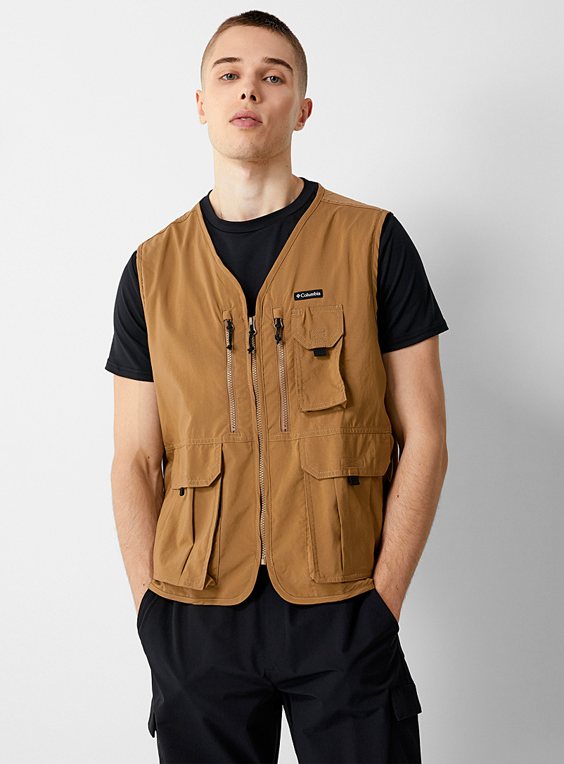 Columbia Brown Multi-pocket tactical sleeveless jacket for men