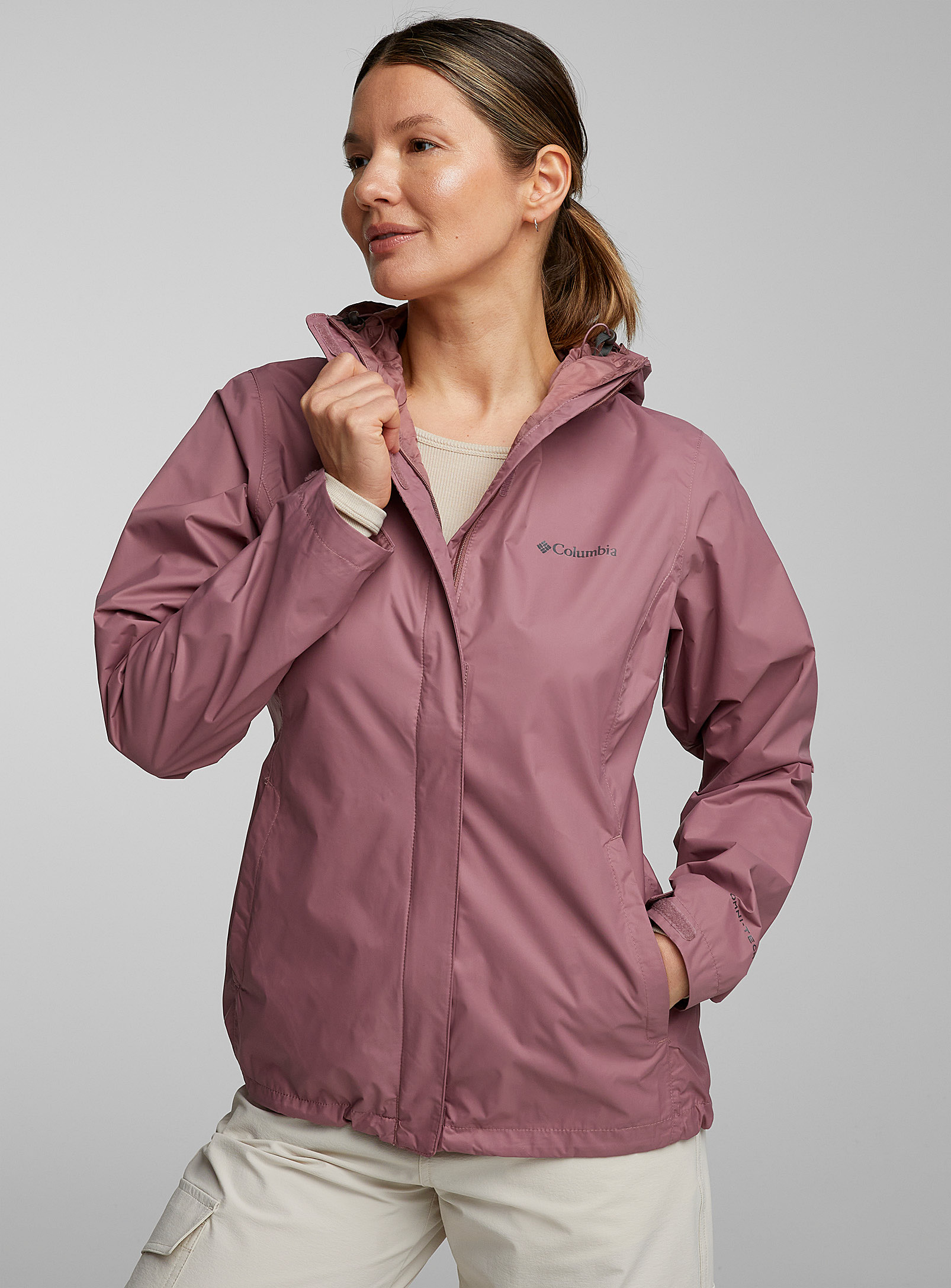 Columbia Arcadia Packable Rain Jacket In Dusky Pink
