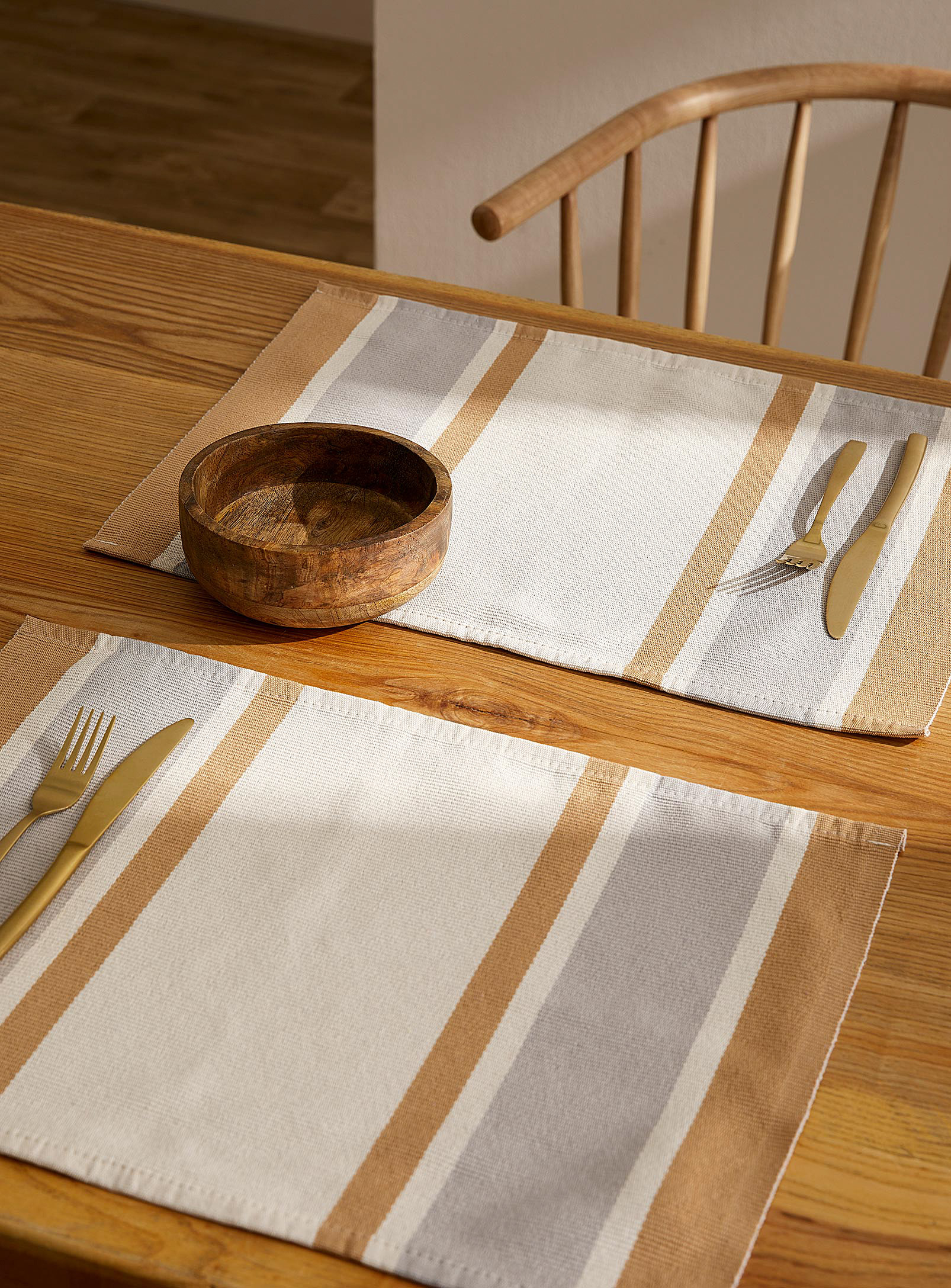 Simons Maison Neutral Stripes Placemats Set Of 2 In Patterned Brown