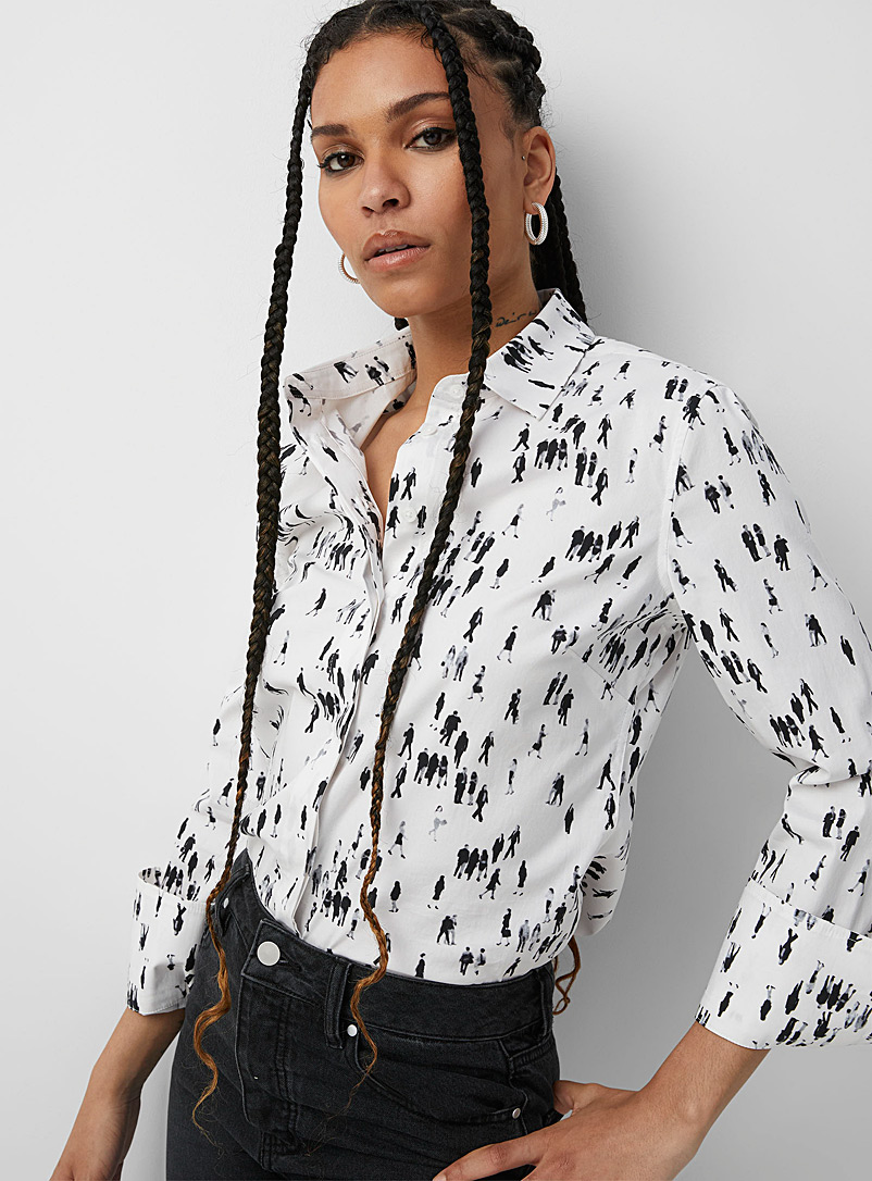 Icône: La chemise popeline extensible Noir pour femme