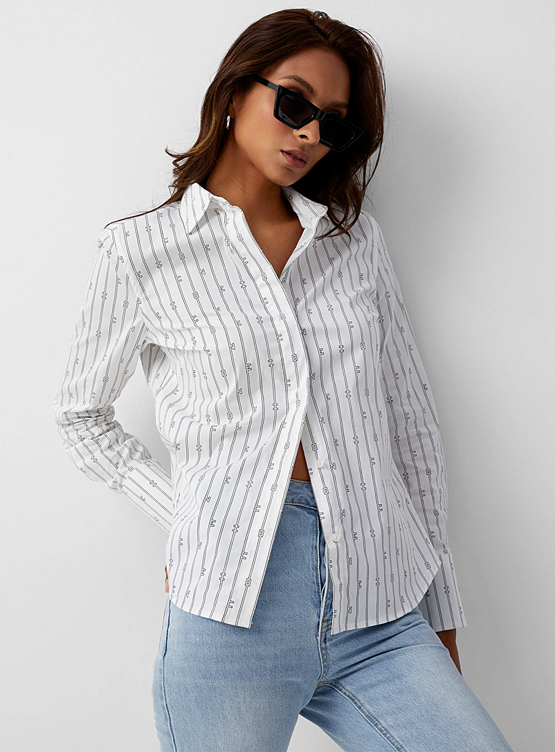 Icône Patterned White Stretch poplin shirt for women