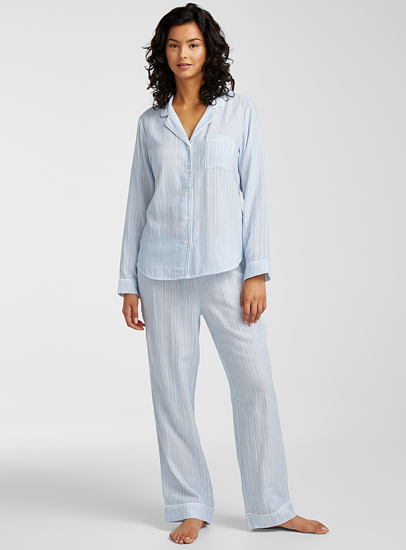 Miiyu: L'ensemble pyjama liséré rayures verticales Bleu pour femme