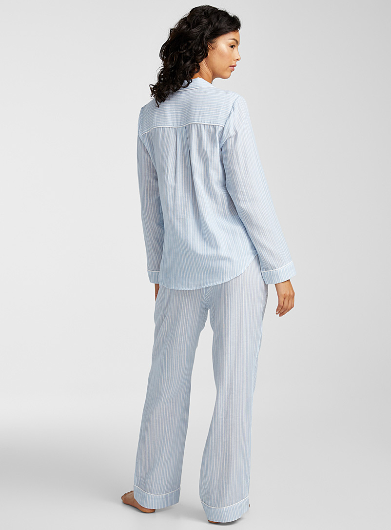 Miiyu Blue Piped vertical-stripe pyjama set for women