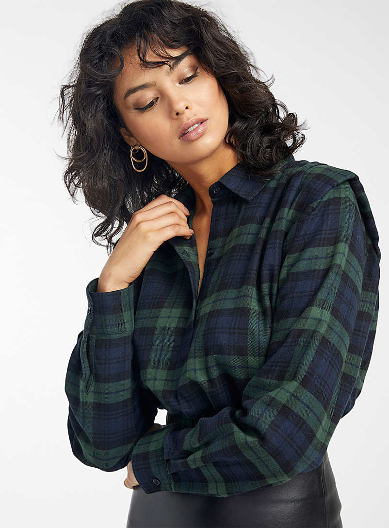Icône Marine Blue Cropped check flannel shirt for women