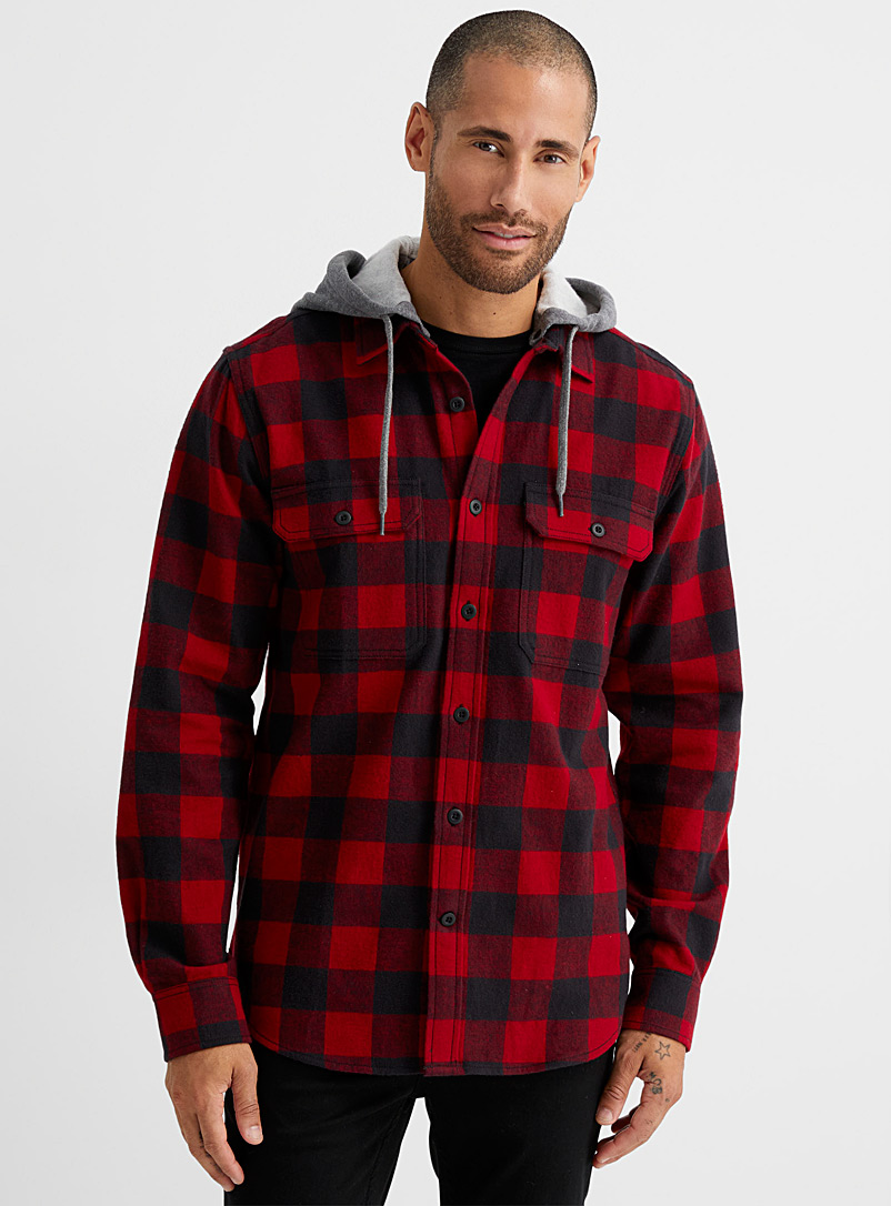 Le 31 Red Hooded check flannel shirt Modern fit for men