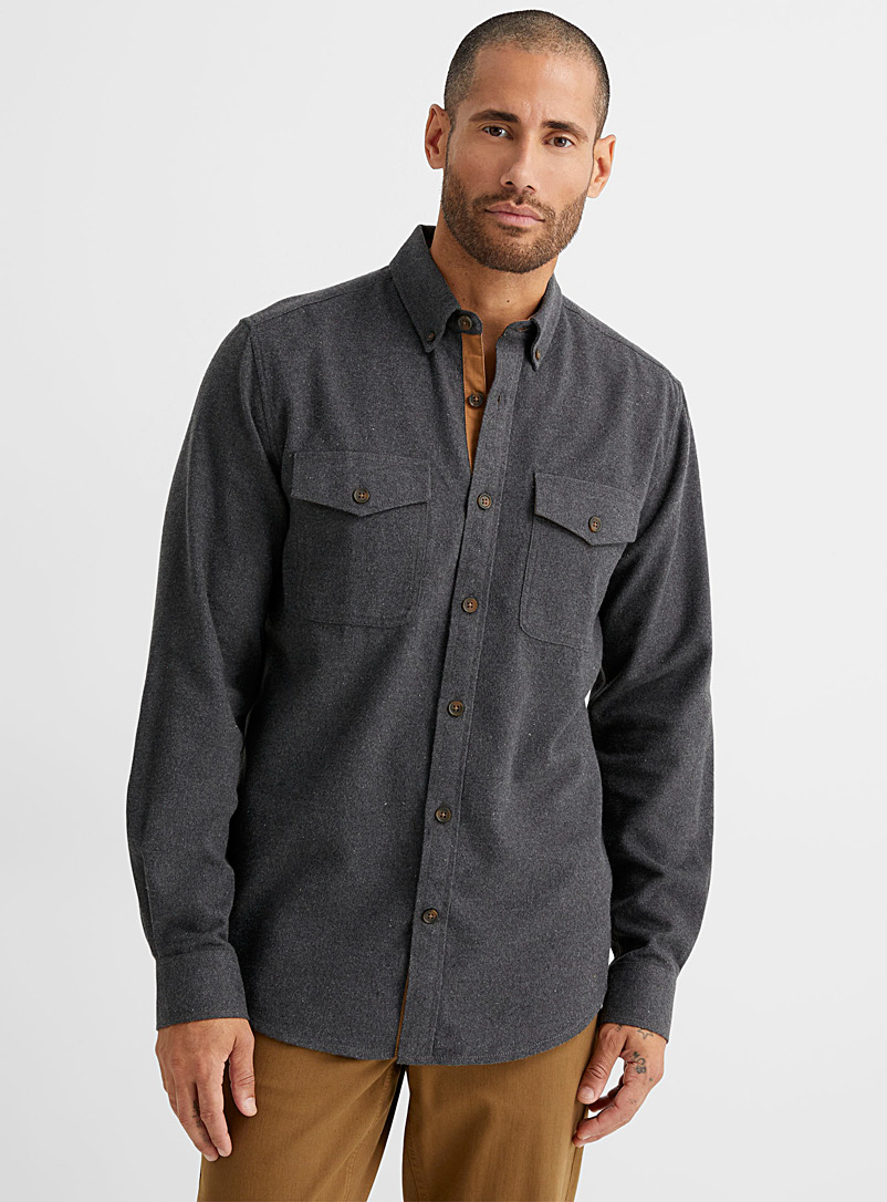 Le 31 Charcoal Heritage flannel shirt Modern fit for men