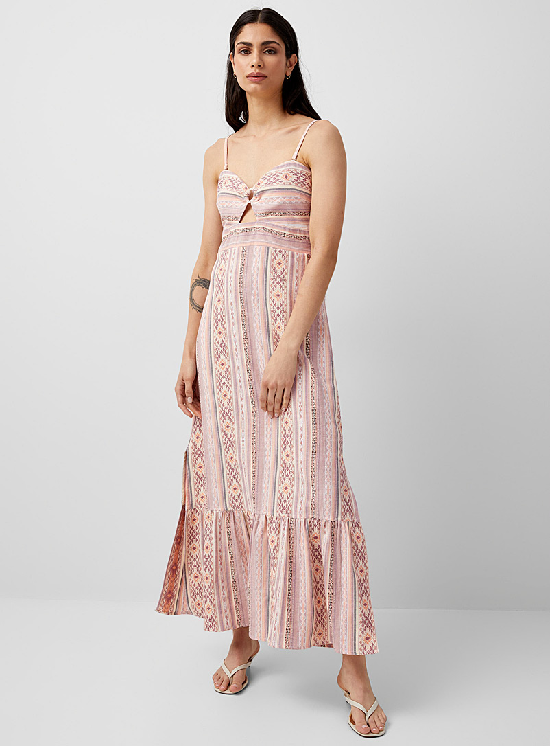 Icône Coral Woven pattern maxi dress for women