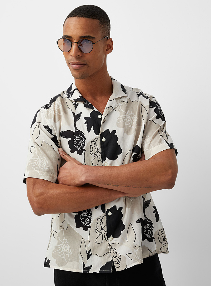 Le 31 Patterned Ecru Floral expression camp shirt Comfort fit for men