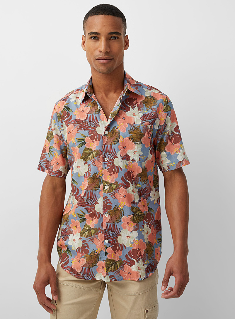 Le 31 Patterned Blue Summer flower lightweight shirt Modern fit for men