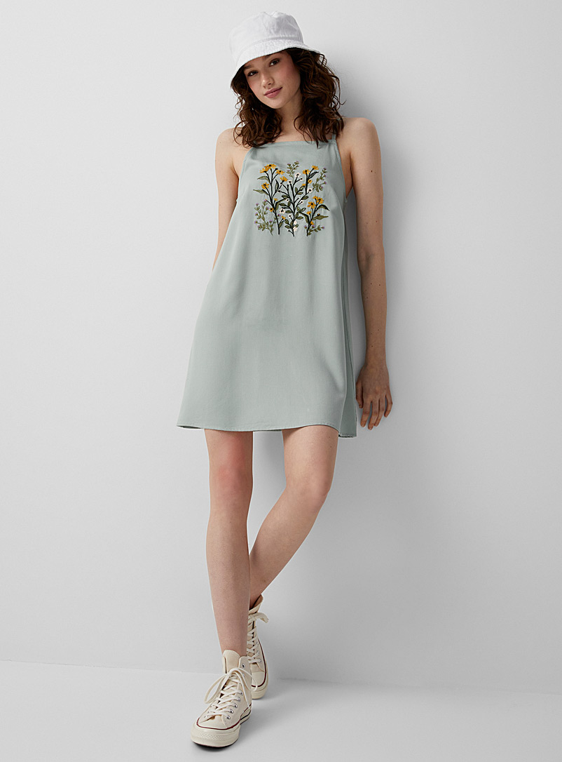 Twik Teal Embroidered square-neck dress for women