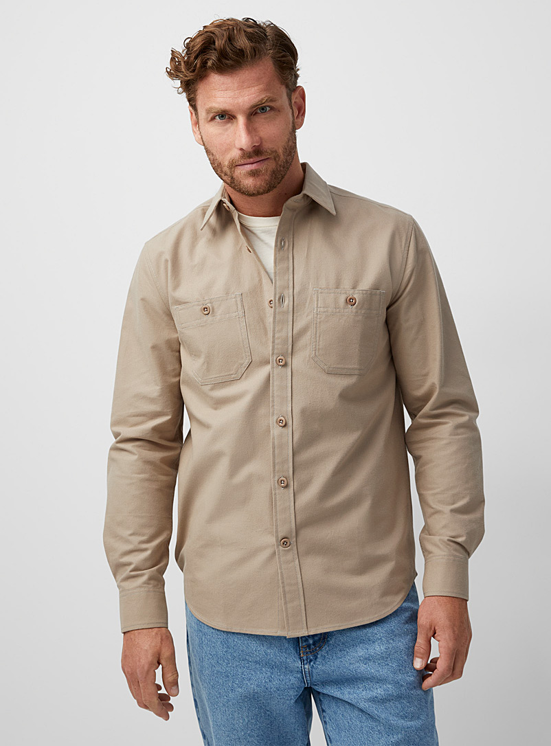 Le 31 Medium Brown Brushed cotton shirt Modern fit for men