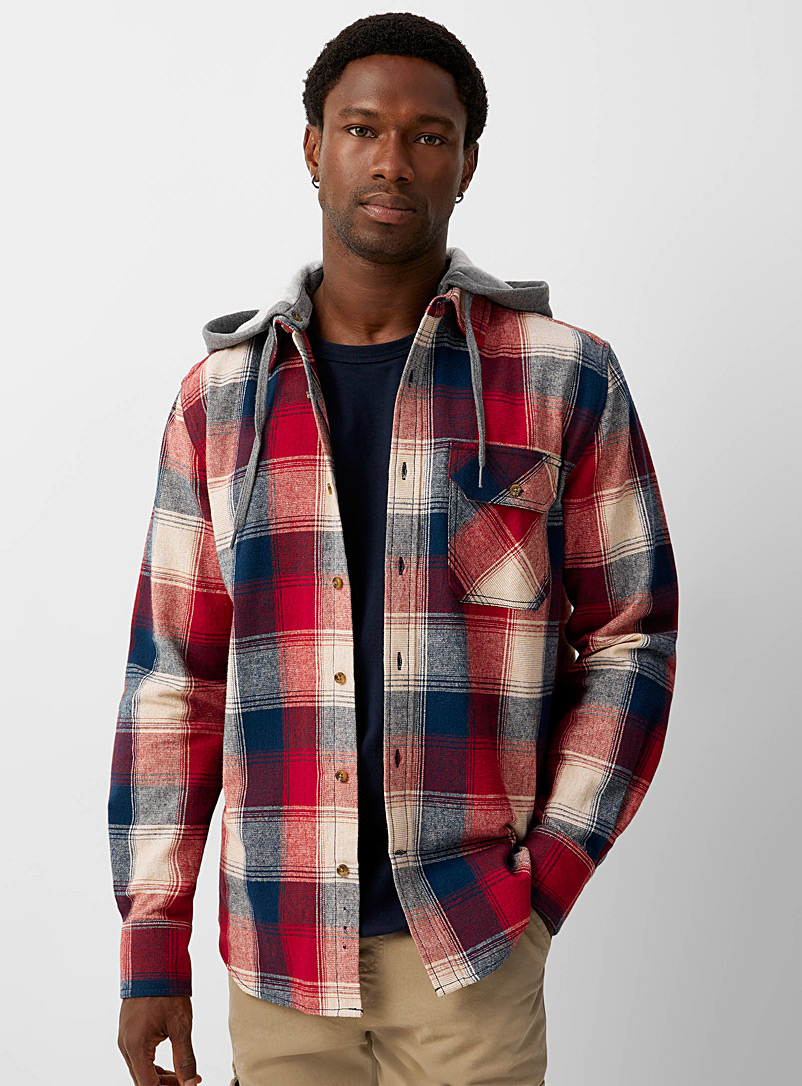 Le 31 Red Hooded check flannel shirt Modern fit for men