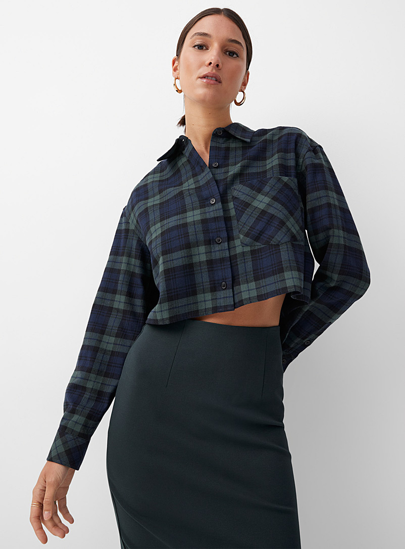 Icône Dark Blue Cropped flannel shirt for women