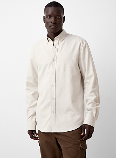 Le 31 Cream Beige Velvety twill shirt Modern fit for men