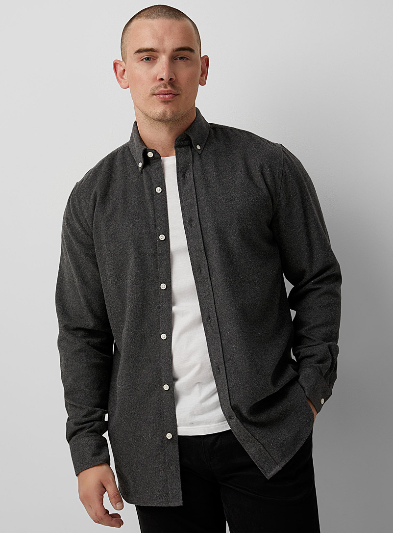 Le 31 Grey Velvety twill shirt Modern fit for men