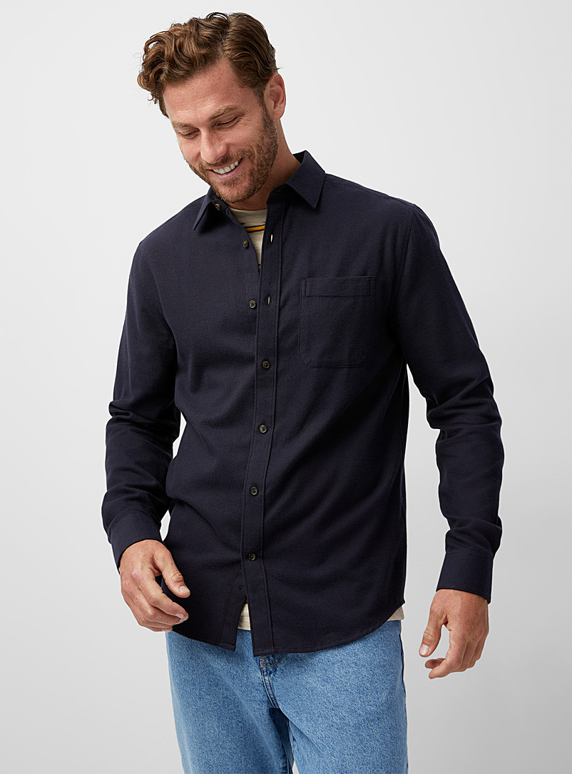 Le 31 Marine Blue Two-tone jacquard shirt Modern fit for men