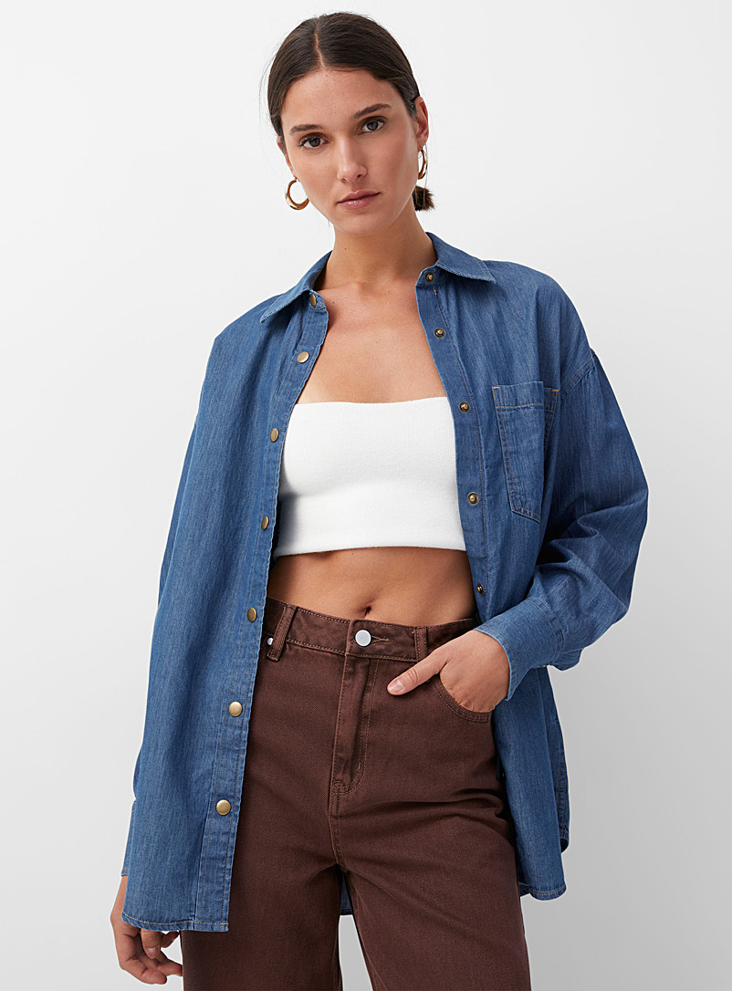 Icône Dark Blue Oversized jean shirt for women