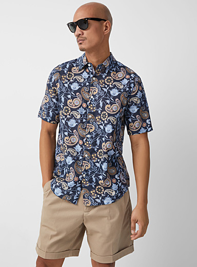 Le 31 Marine Blue Featherweight floral shirt Modern fit for men