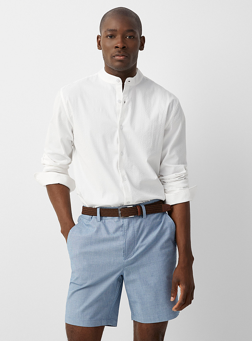 Le 31 White Officer-collar seersucker shirt Modern fit for men
