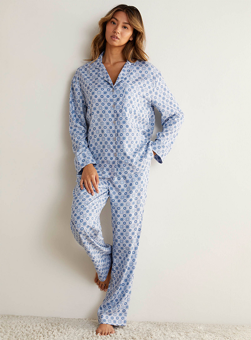 Miiyu Blue Patterned twill pyjama set for women