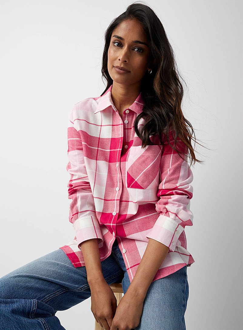 Contemporaine Pink Plaid flannel shirt for women