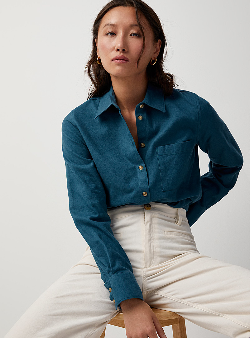 Contemporaine: La chemise flanelle poche plaquée Bleu moyen-ardoise pour femme