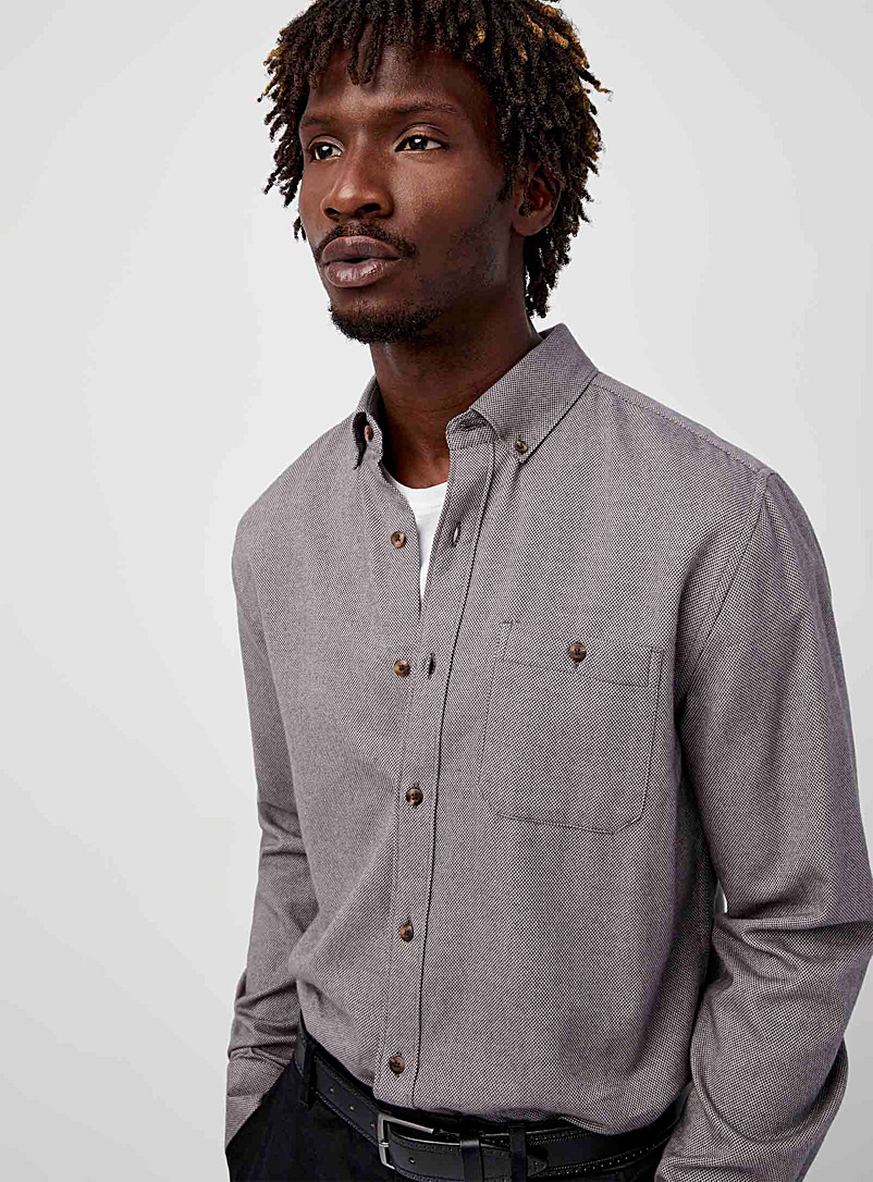 Two-tone piqué flannel shirt Modern fit, Le 31, Shop Men's Solid Shirts  Online