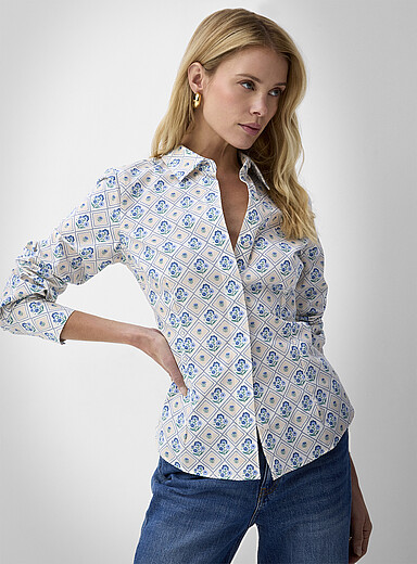 Ic&ocirc;ne Slate Blue Organic cotton fitted shirt for women