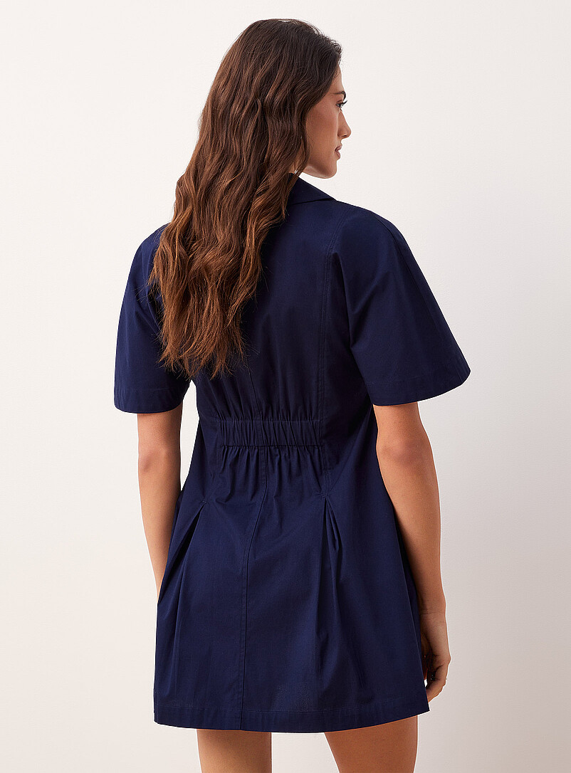 Ic&ocirc;ne: La minirobe chemise manches cape popeline Bleu marine - Bleu nuit pour femme