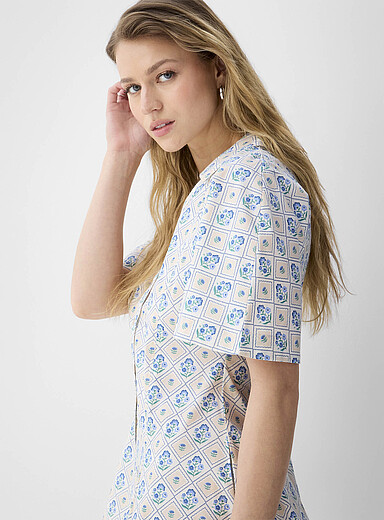 Cap sleeve poplin mini-shirtdress