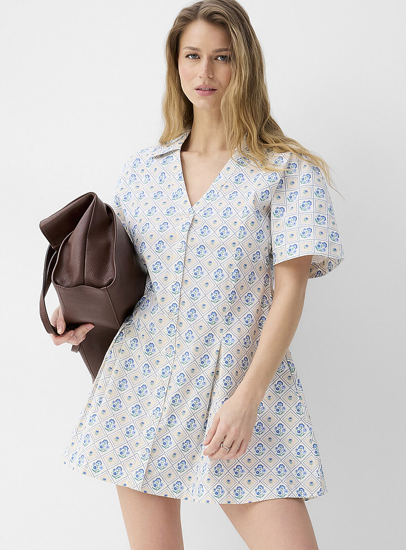Ic&ocirc;ne: La minirobe chemise manches cape popeline Bleu marine - Bleu nuit pour femme