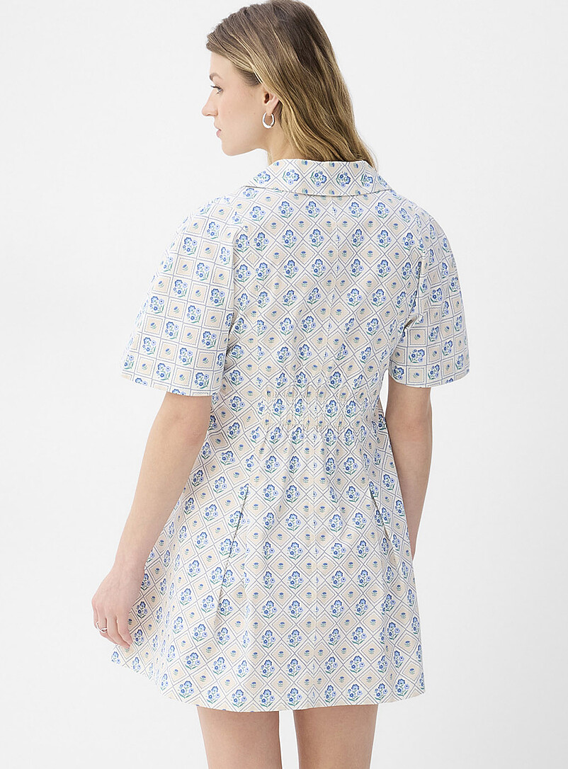 Ic&ocirc;ne: La minirobe chemise manches cape popeline Bleu marine - Bleu nuit pour femme