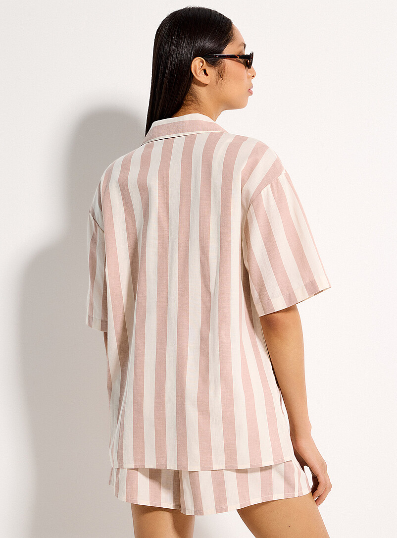 Simons Patterned Ecru Lightweight cotton camp shirt for women