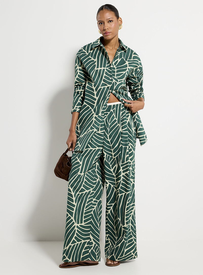 Simons: La tunique ample en coton l&eacute;ger Vert &agrave; motifs pour femme