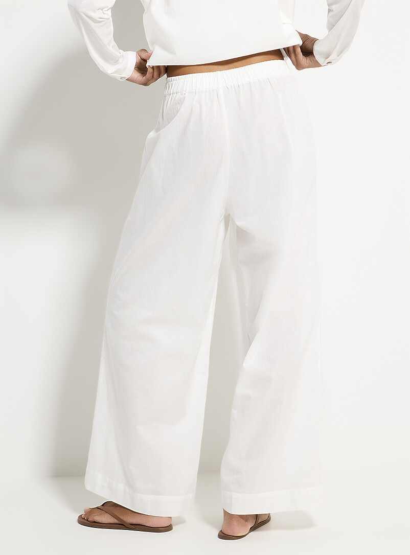 Simons: Le pantalon jambe large en coton l&eacute;ger Blanc cass&eacute; pour femme