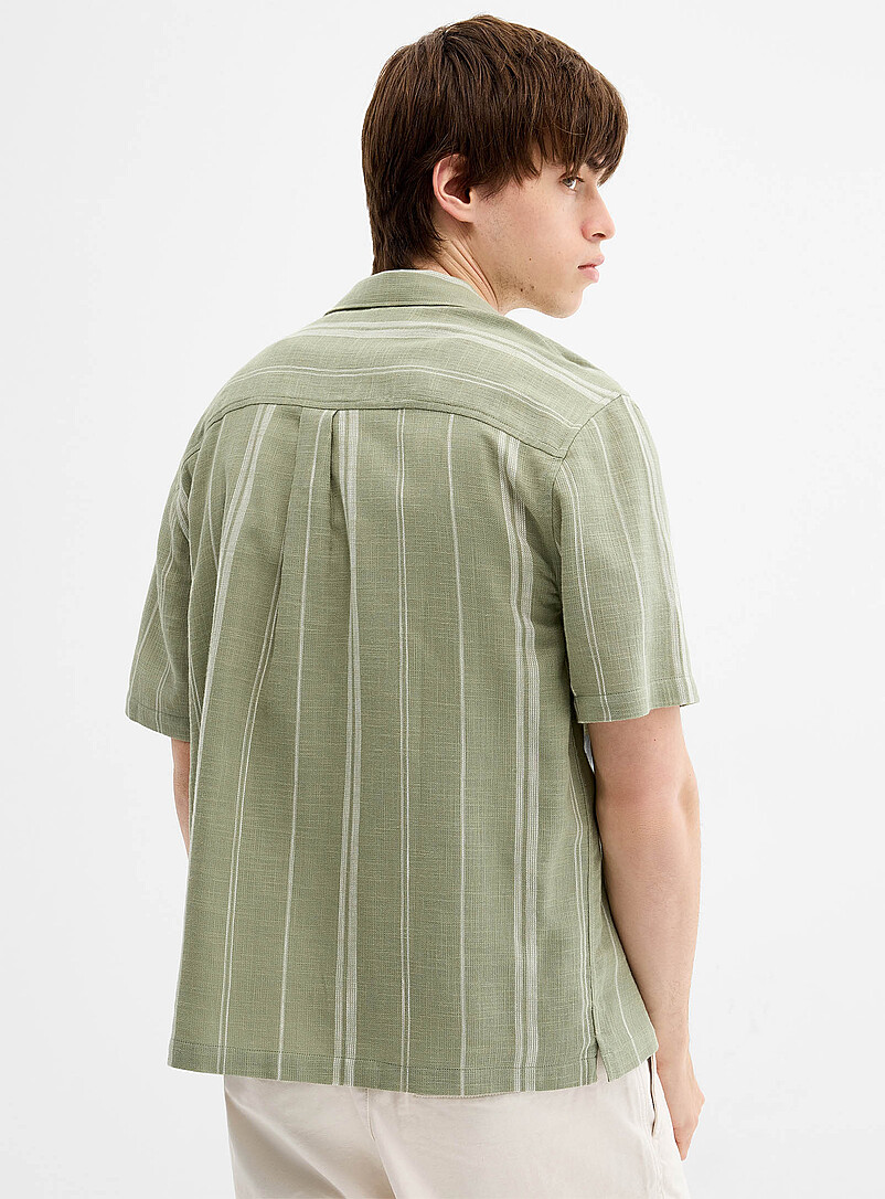Djab: La chemise cabana ray&eacute;e natt&eacute; Bleu fonc&eacute; - Indigo pour homme