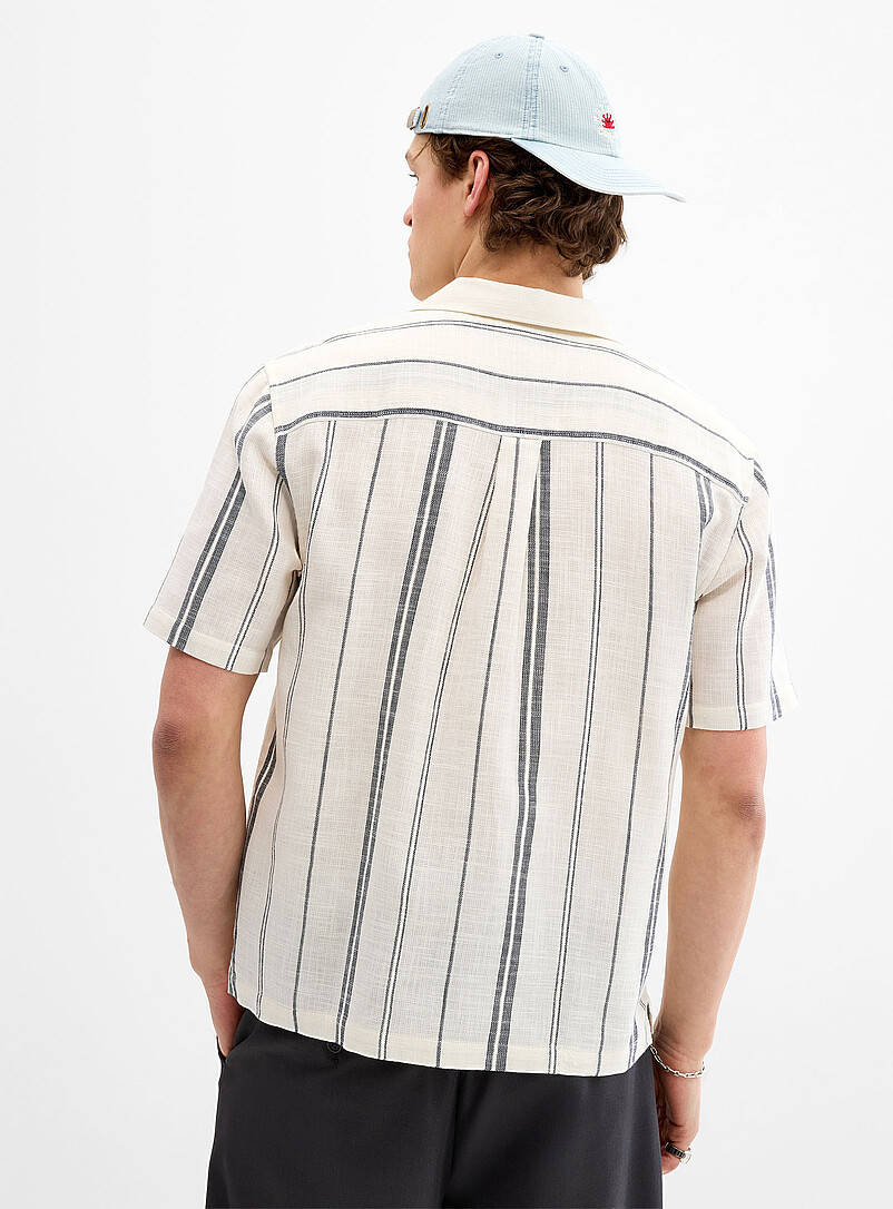 Djab: La chemise cabana ray&eacute;e natt&eacute; Bleu fonc&eacute; - Indigo pour homme