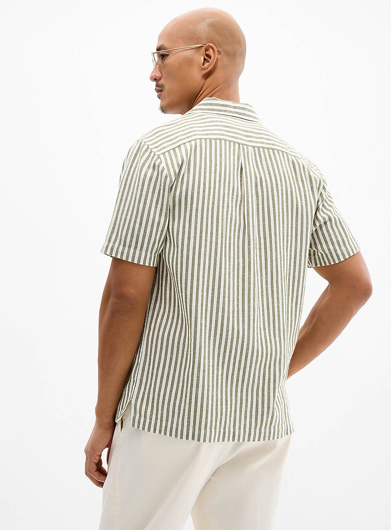 Le 31: La chemise col ouvert rayure parasol Vert fonc&eacute; - Mousse pour homme