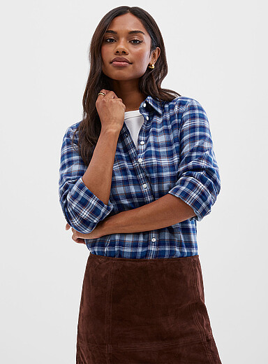 Contemporaine: La chemise flanelle &agrave; carreaux Bleu &agrave; motifs pour femme