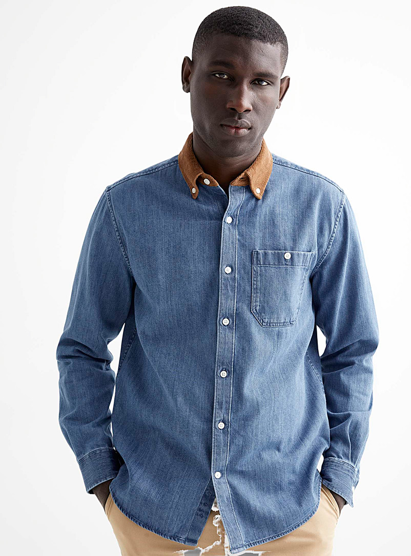 Corduroy collar denim overshirt | Le 31 