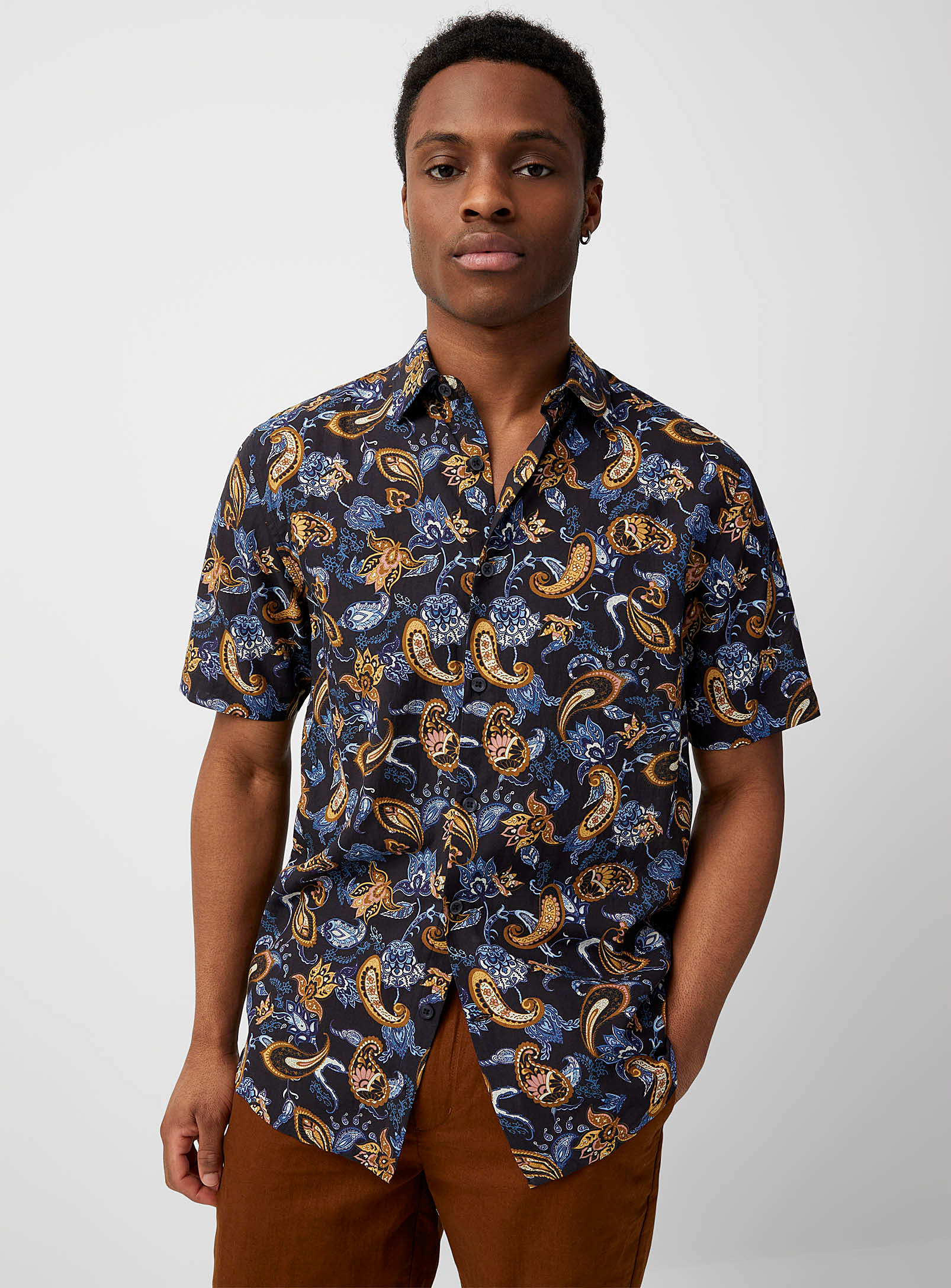 Le 31 Featherweight Floral Shirt Modern Fit In Dark Blue