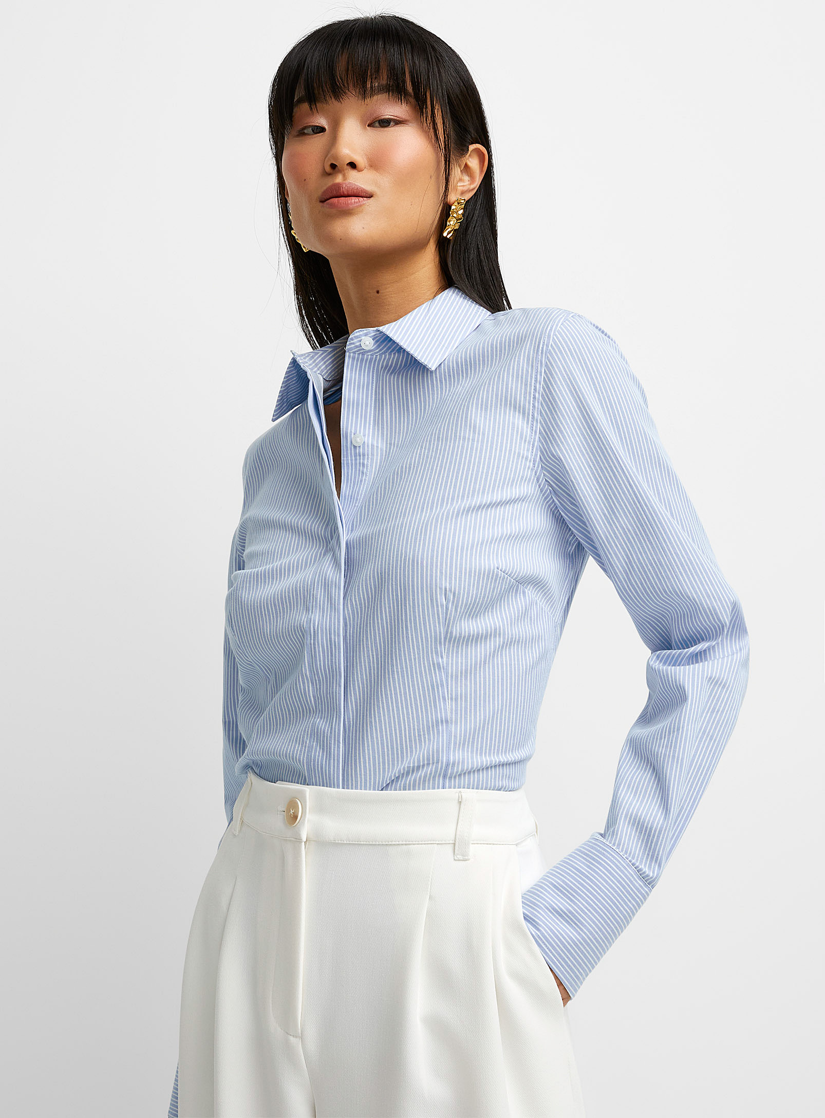 Icone Organic Cotton Fitted Shirt In Patterned Blue