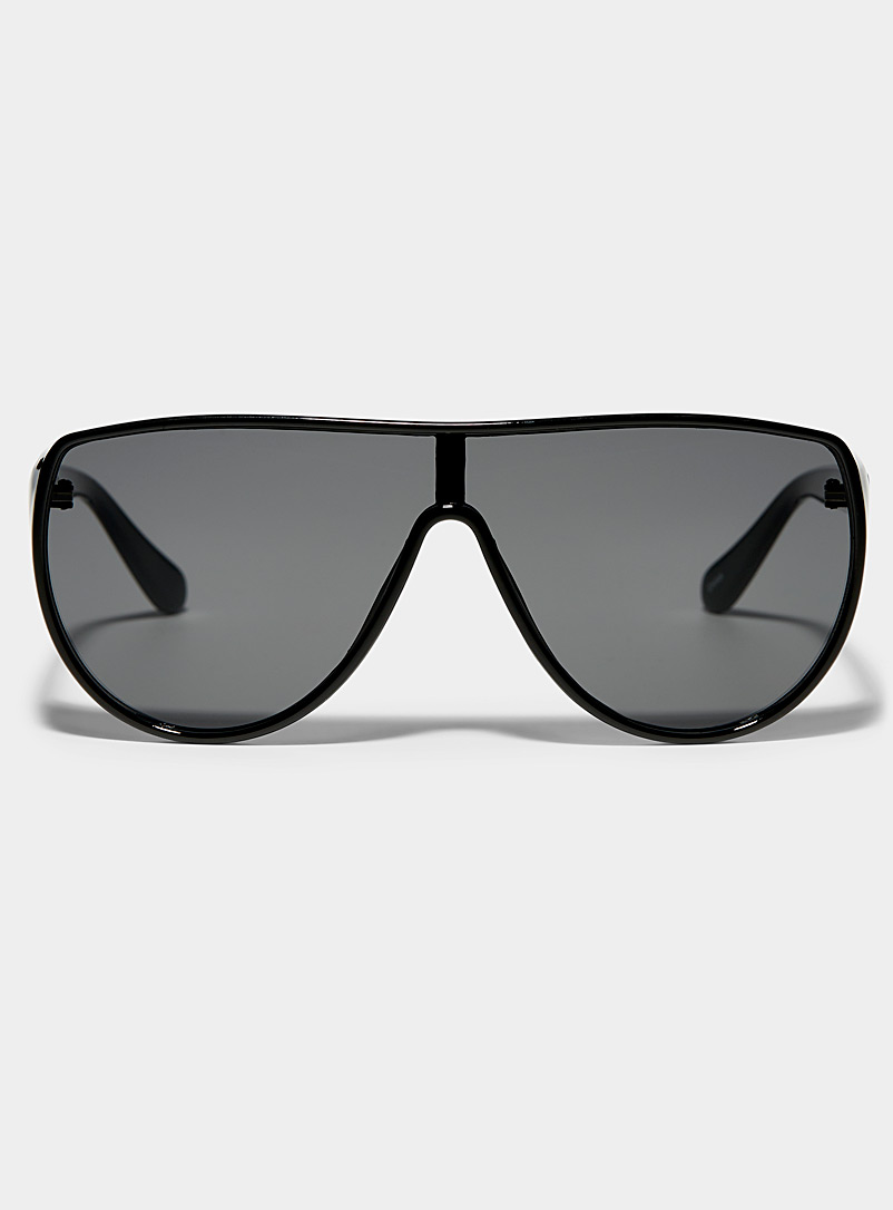 Simons Black Maverick shield aviator sunglasses for women
