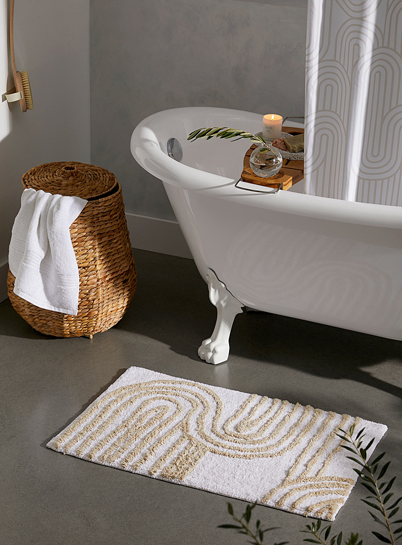 Simons Maison: Le tapis de bain lignes rétro 50 x 80 cm Blanc à motifs
