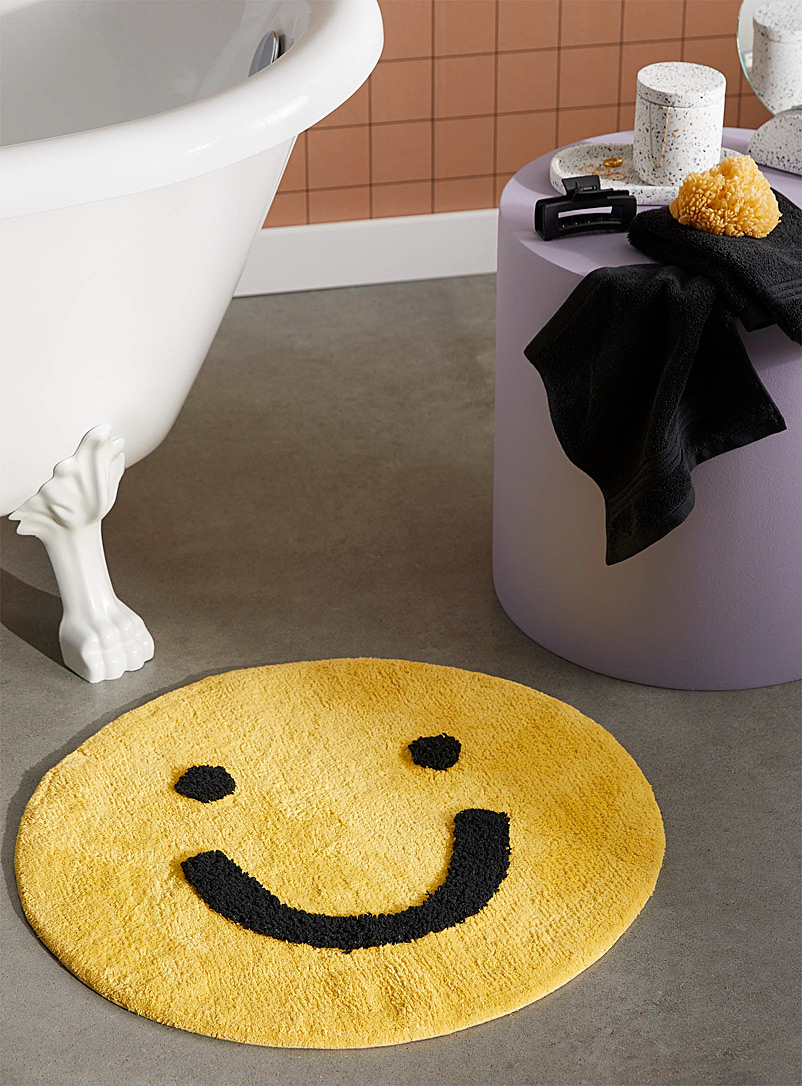 Simons Maison: Le tapis de bain coton bio bonhomme sourire 60 x 65 cm Jaune vif-canari