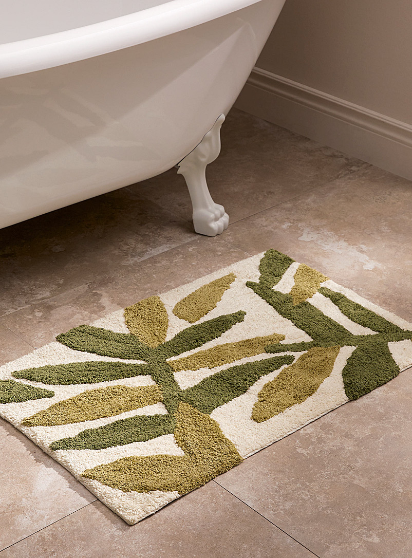 Simons Maison: Le tapis de bain coton recyclé feuilles vertes 50 x 80 cm Vert à motifs