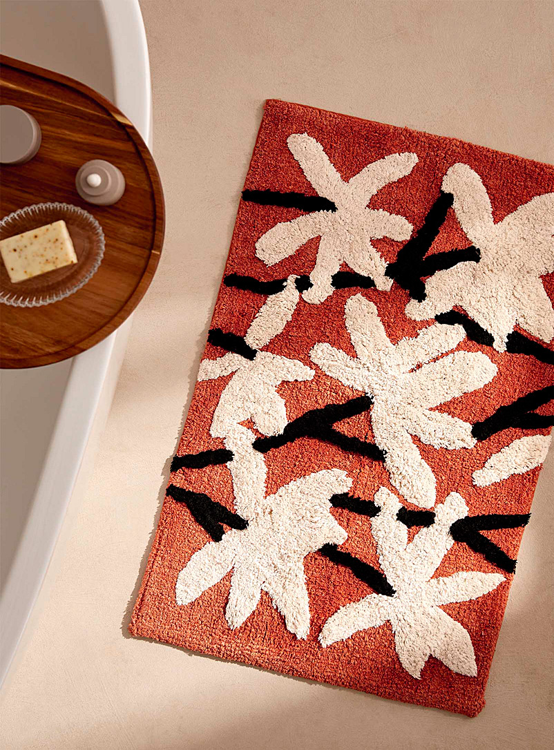 Simons Maison: Le tapis de bain coton recyclé fleurs automnales 50 x 80 cm Orange foncé