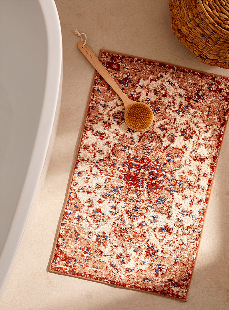 Simons Maison: Le tapis de bain coton recyclé inspiration persane 50 x 80 cm Rouge à motifs