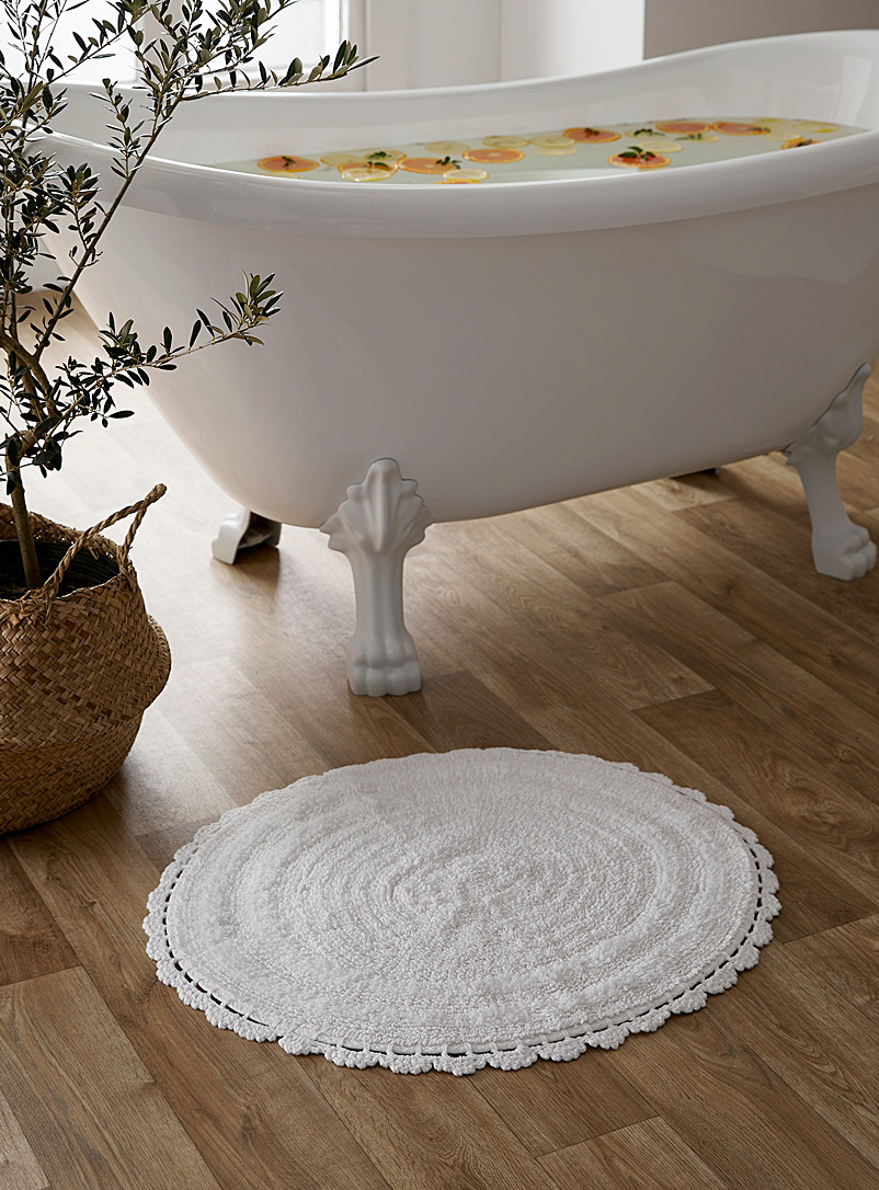 Simons Maison: Le tapis de bain crochet circulaire 60 cm de diamètre Blanc